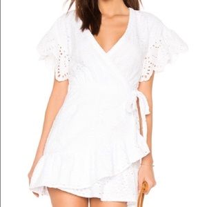 Suboo white eyelet frill wrap mini dress